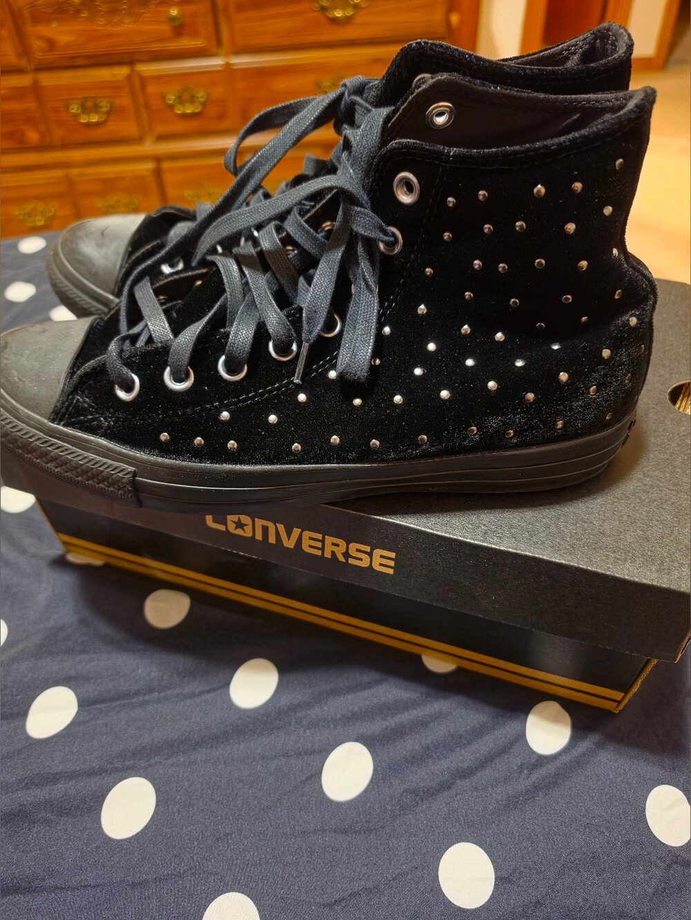 Velvet Studded Converse High Tops